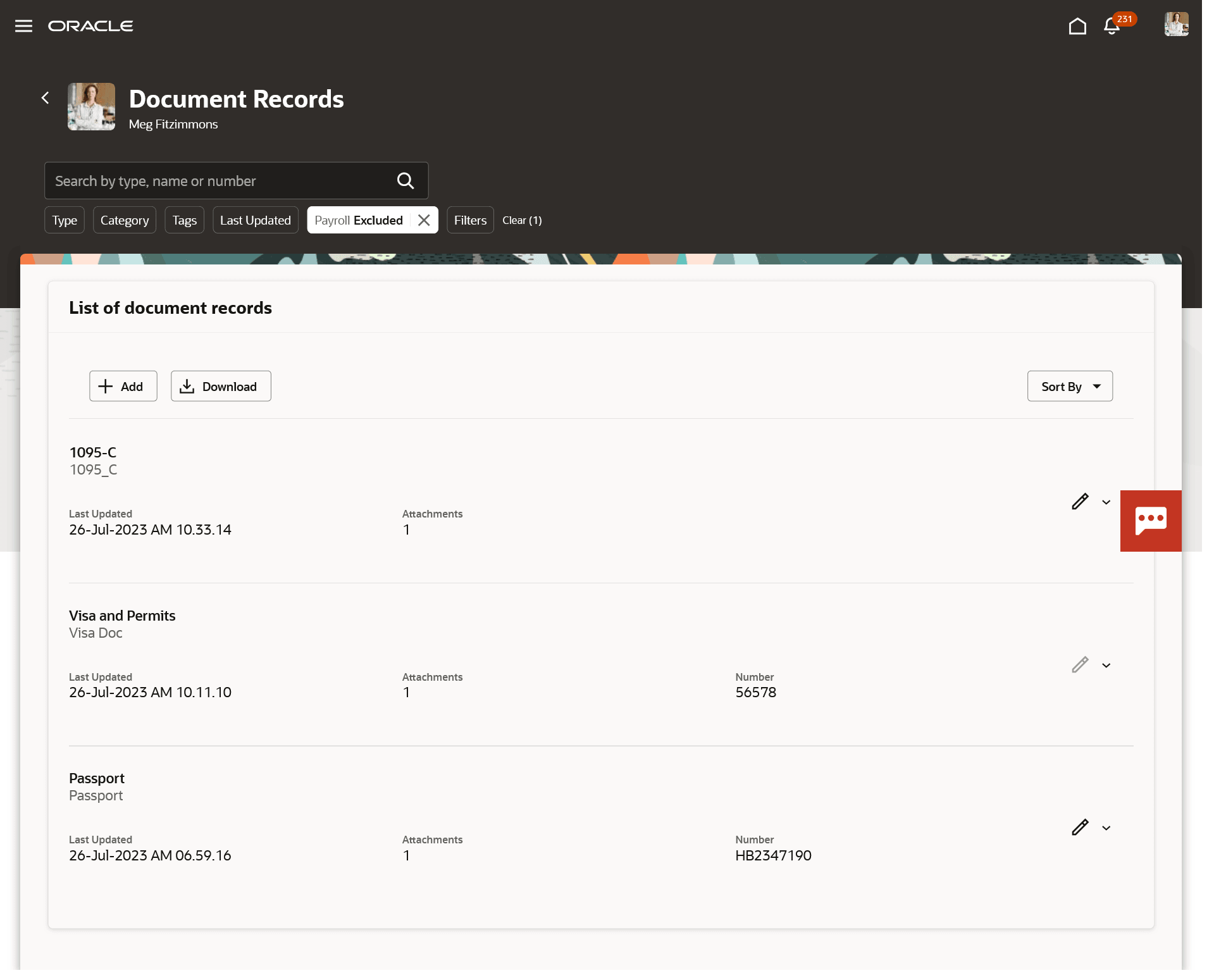 「文書レコード」ランディング・ページ