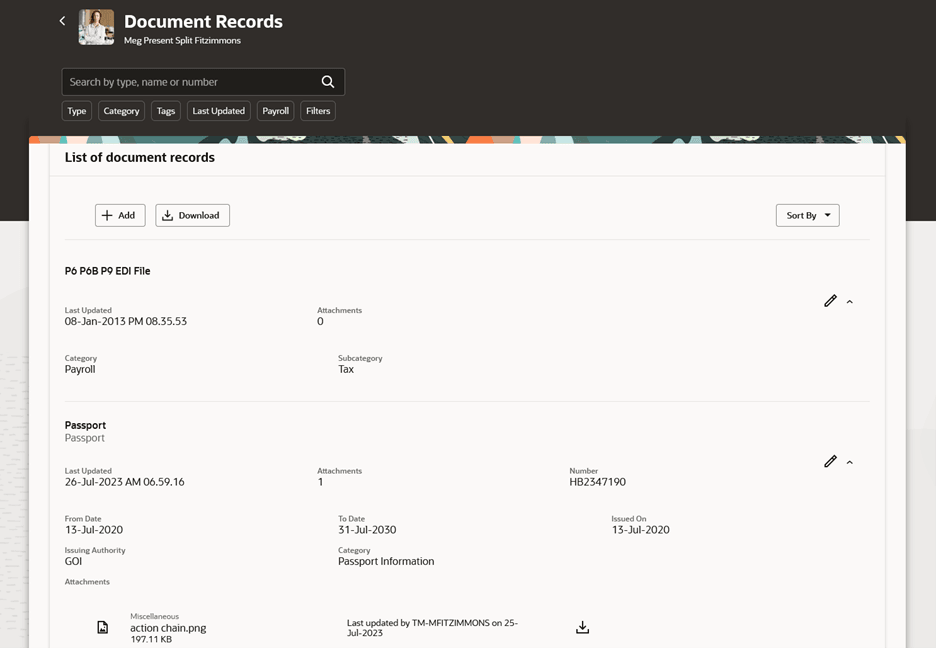 文書レコードの表示
