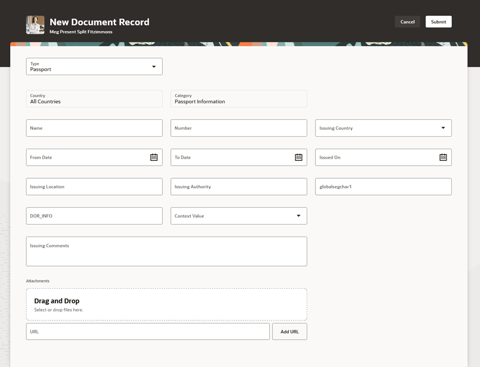 「新規文書レコード」ページ