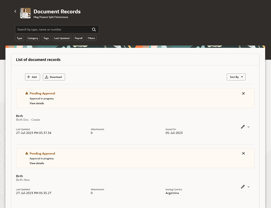 「文書レコード」ページの承認待ちメッセージ