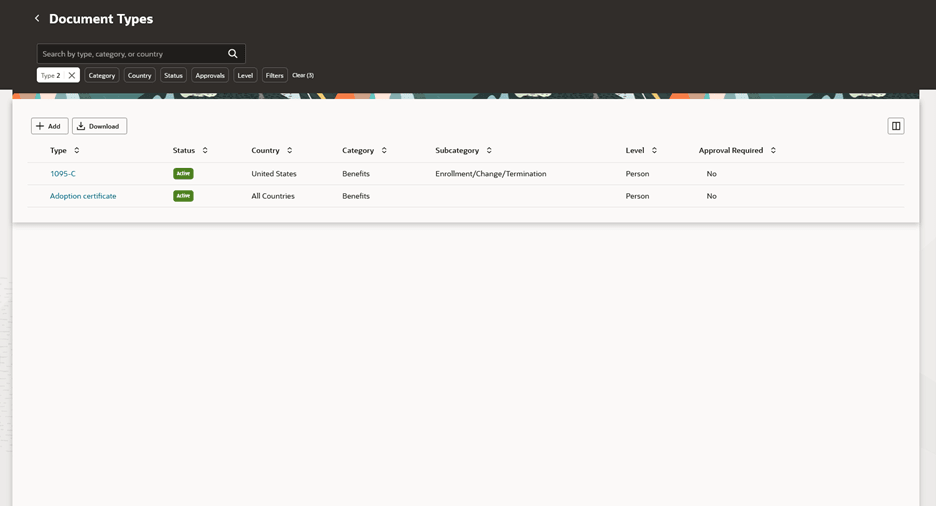 文書タイプのフィルタ