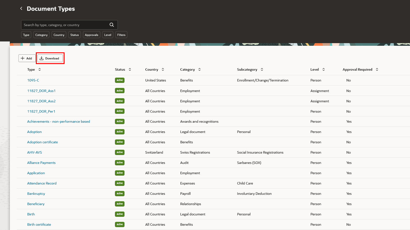 文書タイプのダウンロード