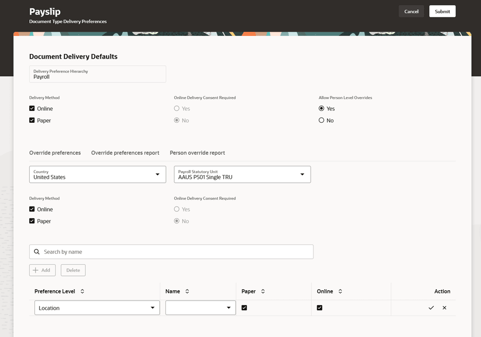 文書タイプ提供プリファレンスの編集