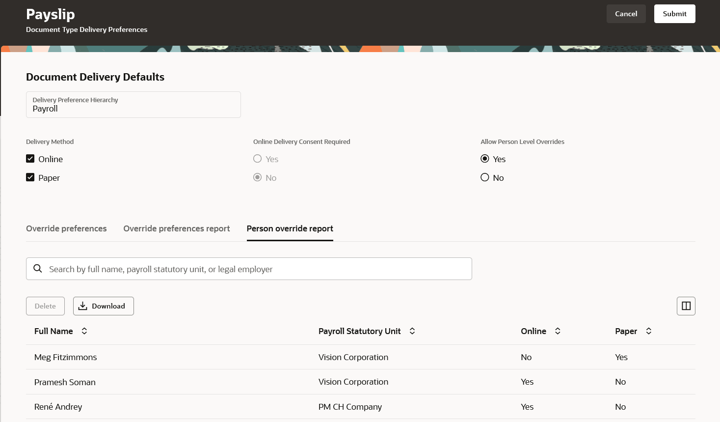 個人上書きレポートの表示およびダウンロード
