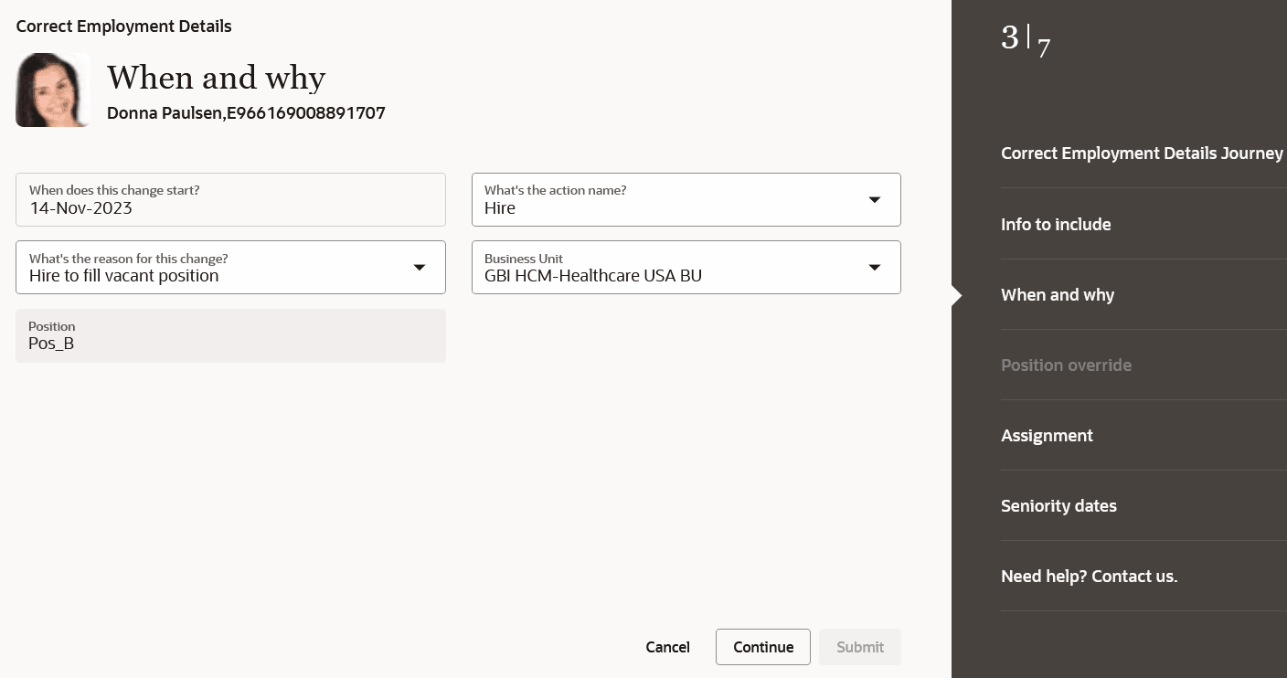 雇用詳細の訂正プロセス