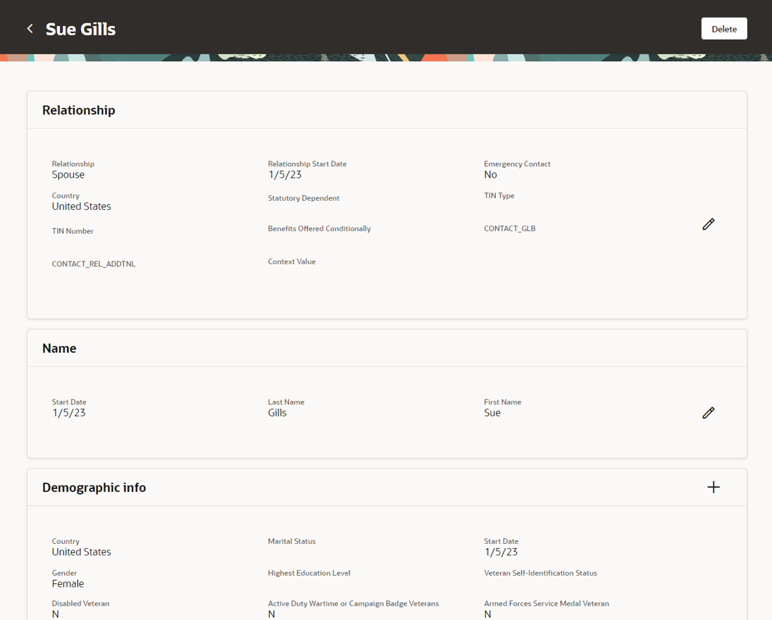 家族および緊急連絡先の編集