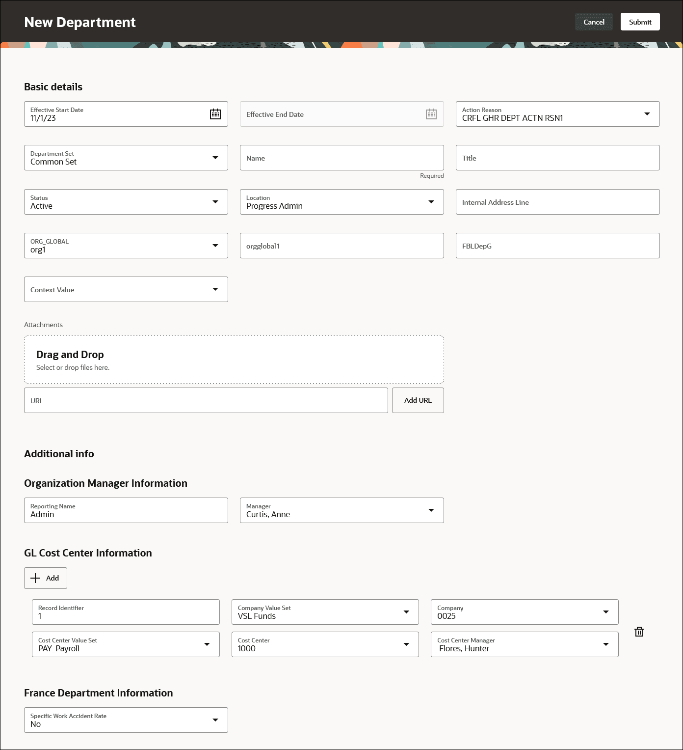 コピーされたフィールドが表示されている部門の複製