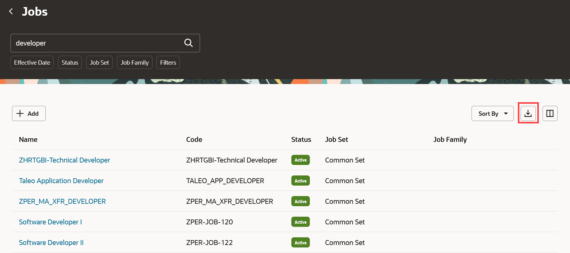 Redwoodのワークフォース・ストラクチャ・ページからExcelへの検索結果リストのダウンロード