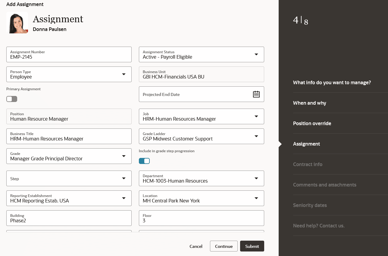 Redwoodの「アサイメントの追加」プロセスの「アサイメント」ステップ