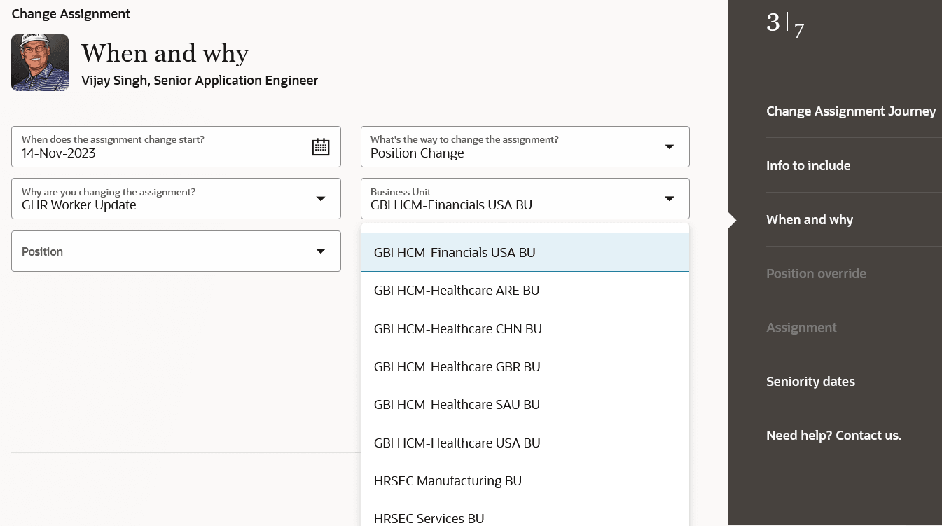 Redwood雇用プロセスのビジネス・ユニットおよびポジション