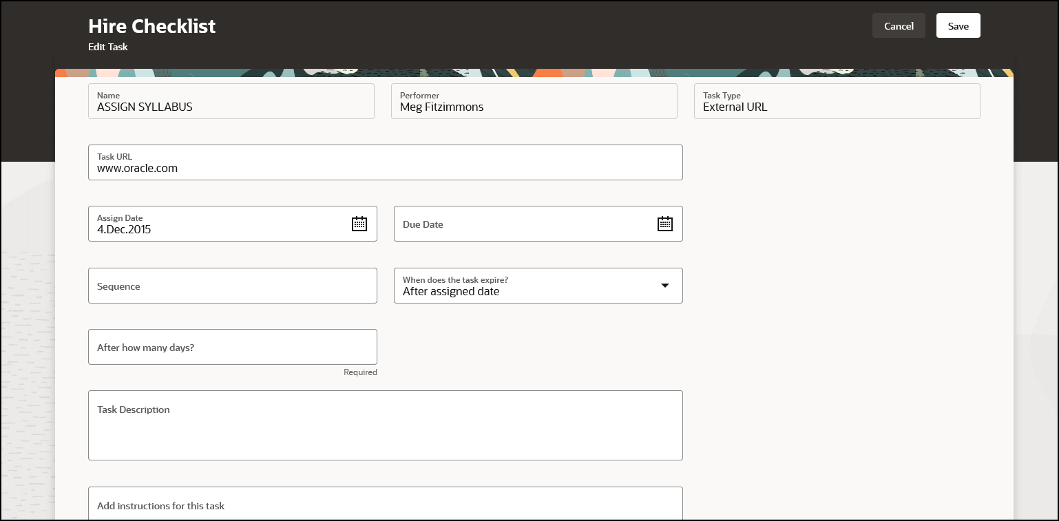 「タスクの編集」ページで値を編集して保存するためのスクリーン・キャプチャ。