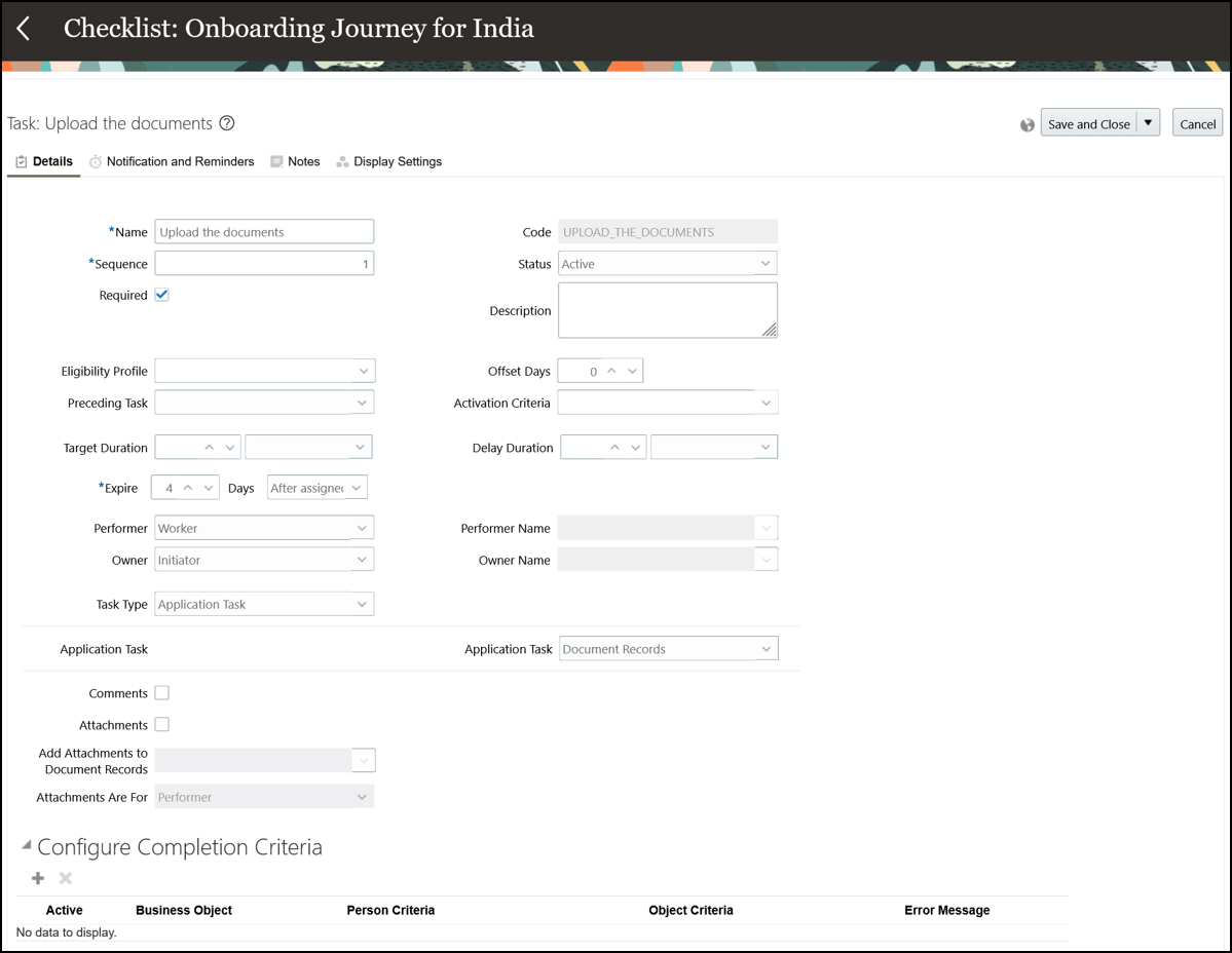 Redwood対応アプリケーション・タスクを開くアプリケーション・タスクの構成
