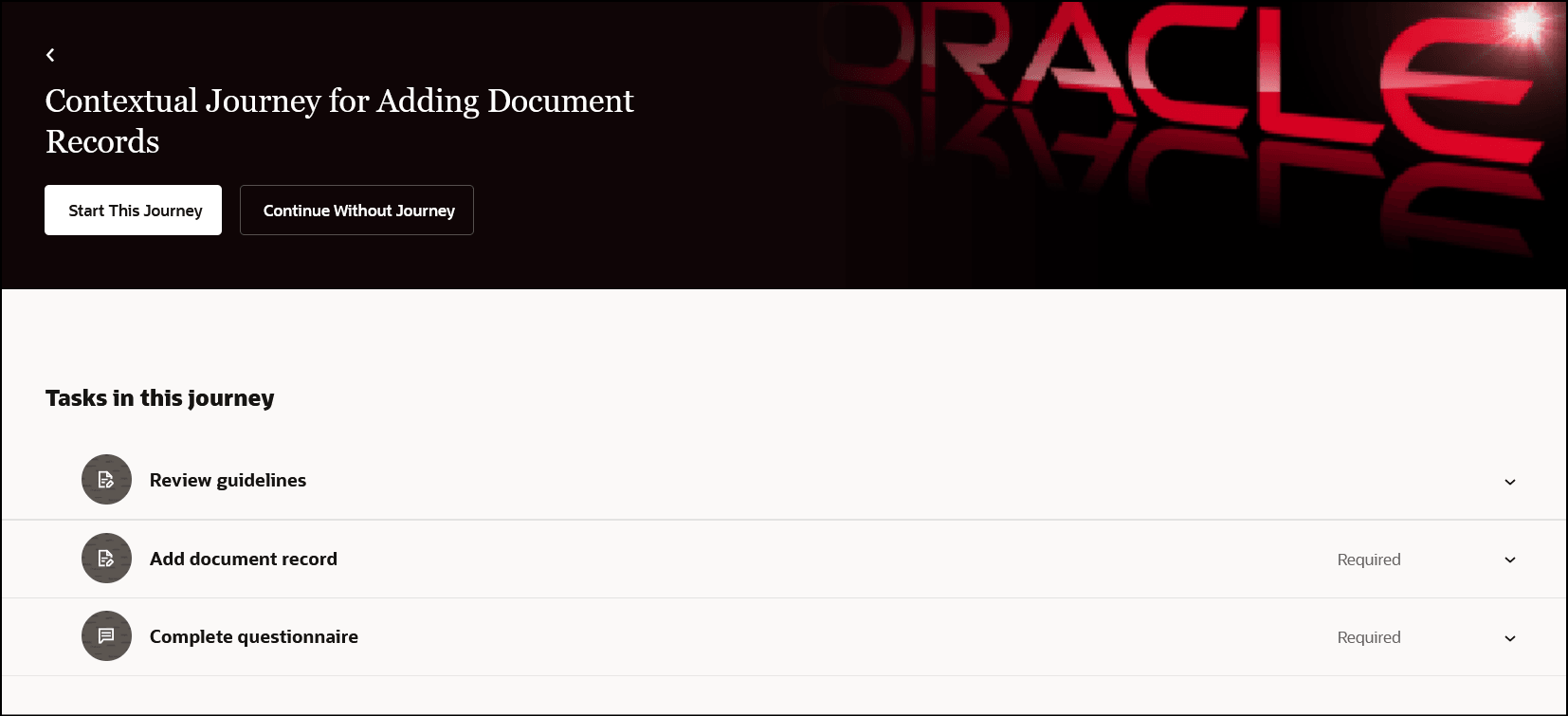 文書レコードを追加するためのコンテキスト依存ジャーニのスクリーン・キャプチャ。