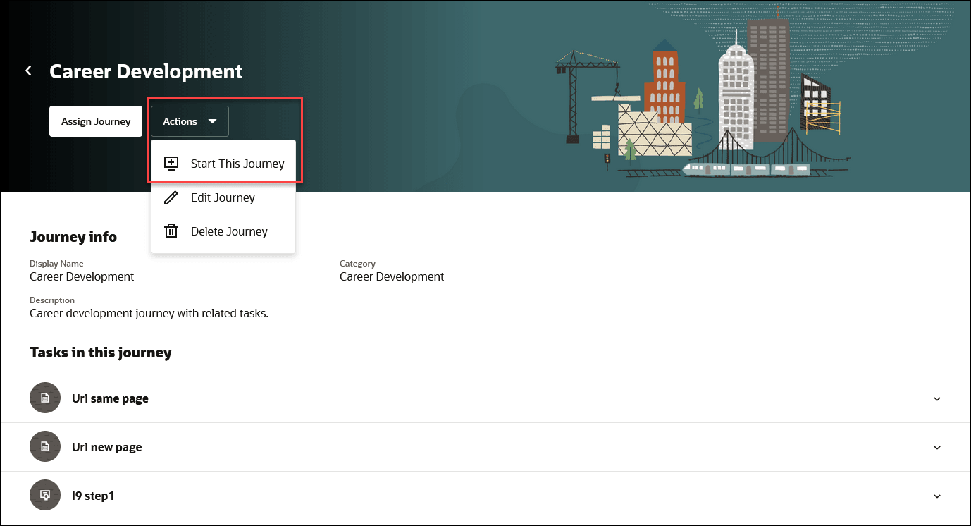 ジャーニを自己割当するために「このジャーニの開始」をクリックするためのスクリーン・キャプチャ。