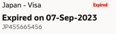失効ビザ詳細を表示する分析カード