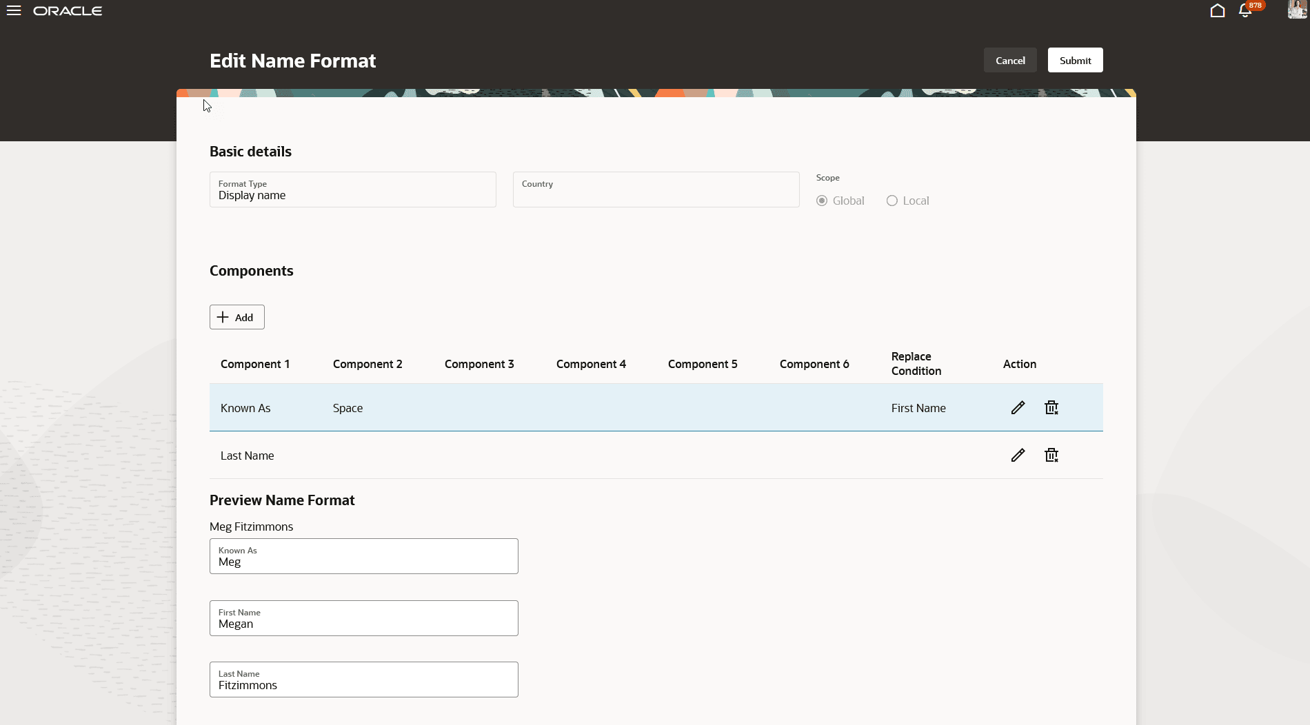 Redwoodの「個人名書式」編集ページ