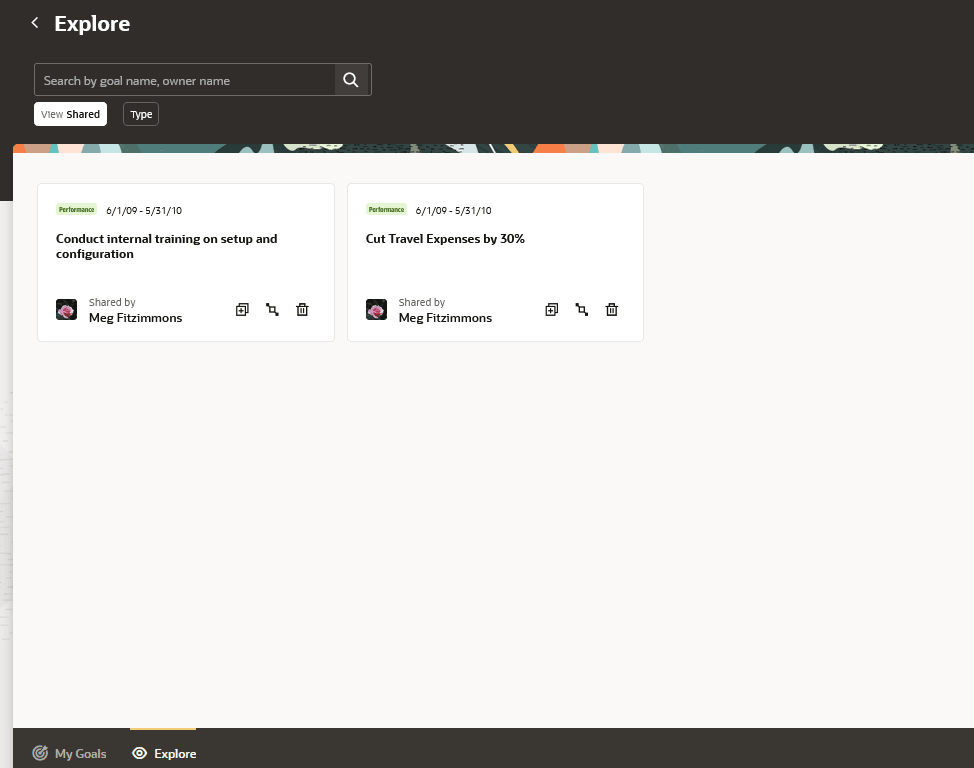 「探索」タブで選択した共有フィルタを示すスクリーンショット