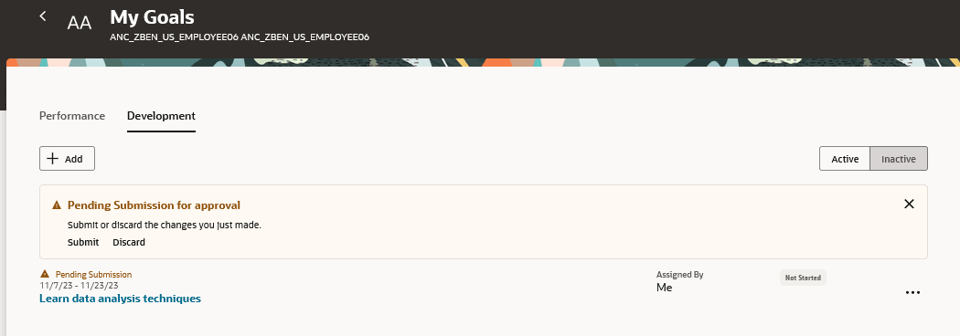 チーム・メンバーの「自分の目標」ページの「開発」タブ