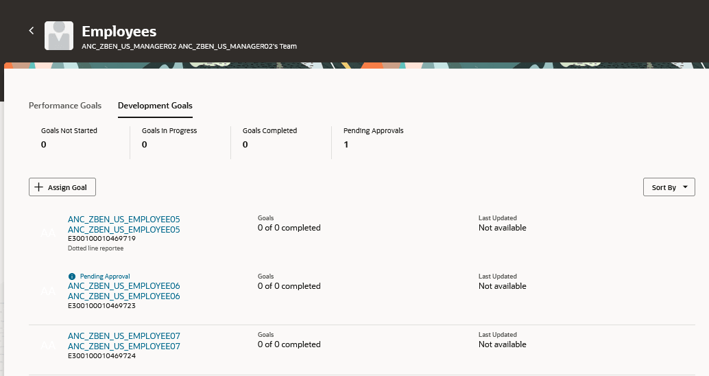 マネージャのチーム目標センターの「開発」タブ