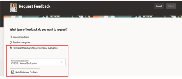「フィードバックの要求」ページのスクリーン・キャプチャ