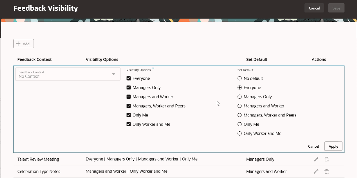 「フィードバック表示構成」ページのスクリーン・キャプチャ