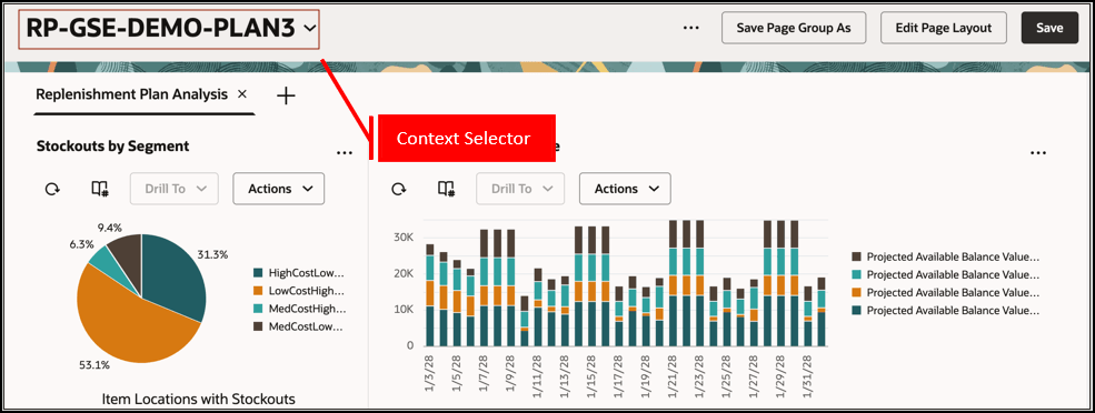 Redwoodの「サプライ・チェーン・プランニング」作業領域のコンテキスト・セレクタ