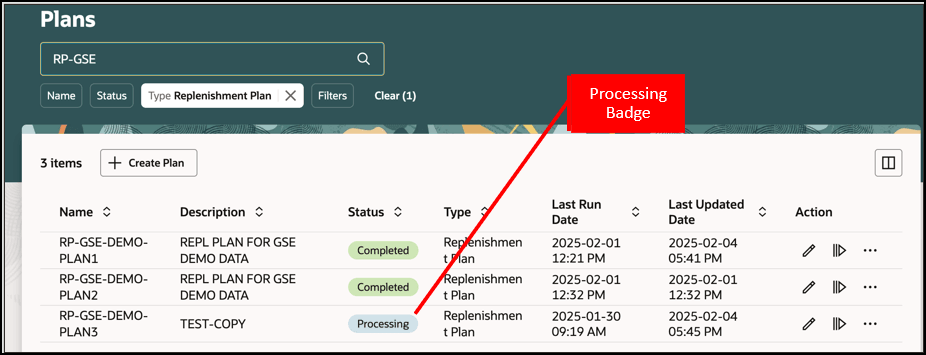 「プラン」ページのプランの「処理中」ステータス