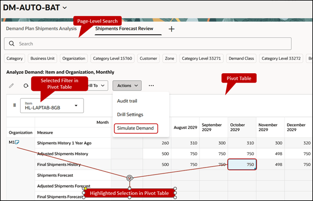 ピボット表の「処理」メニュー