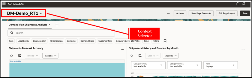 Redwoodの「サプライ・チェーン・プランニング」作業領域のコンテキスト・セレクタ