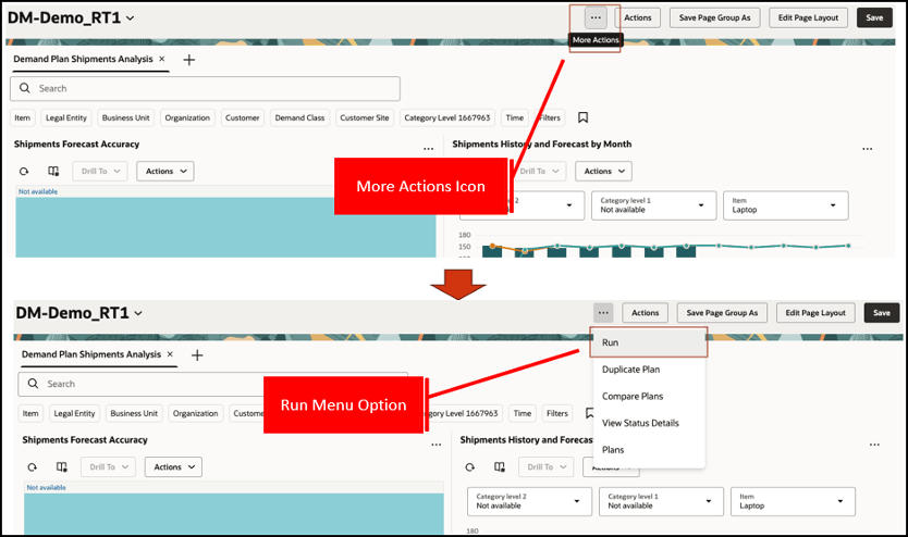 「その他の処理」アイコンと「実行」メニュー・オプション
