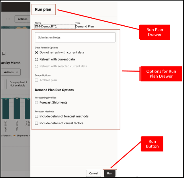需要プランの「プランの実行」ドロワー