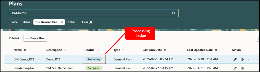 「プラン」ページのプランの「処理中」ステータス