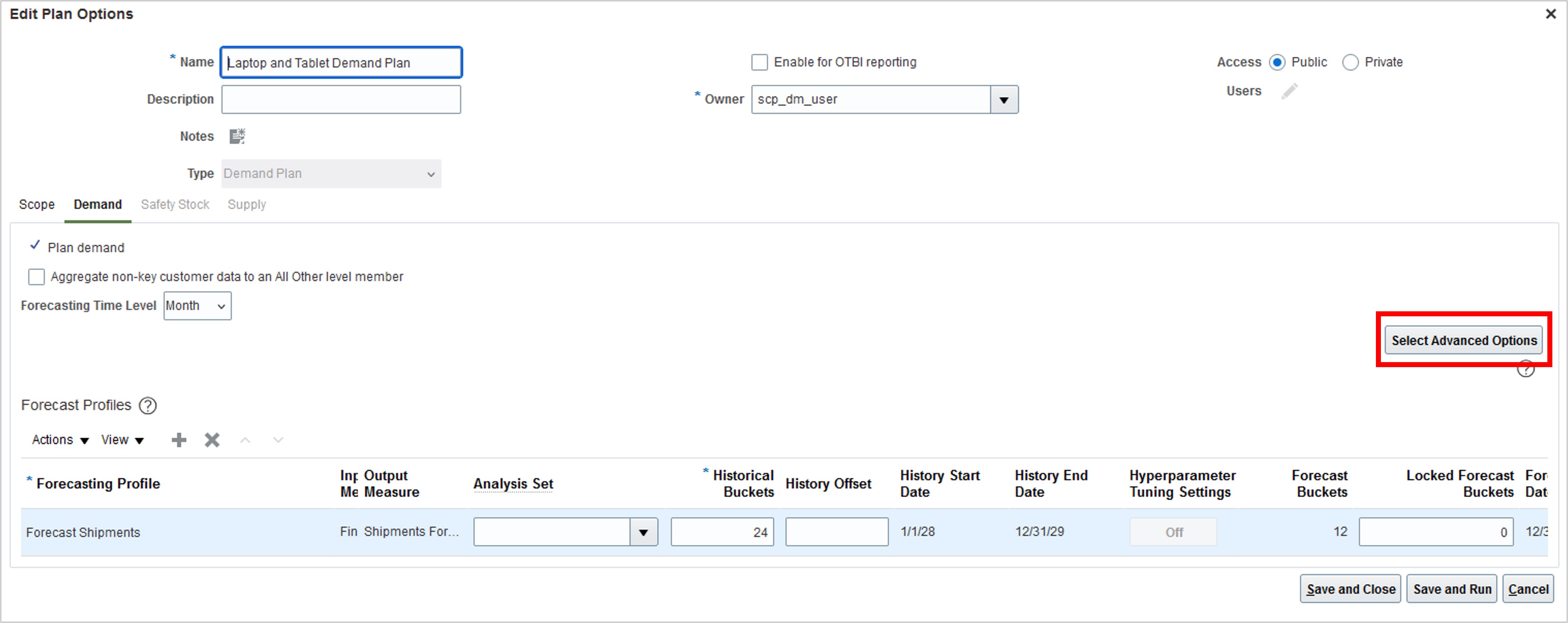 「プラン・オプション」ページの「需要」タブ
