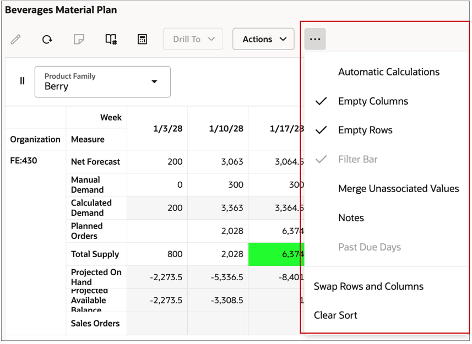 ピボット表の表示メニュー