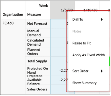 列ヘッダーに対する処理