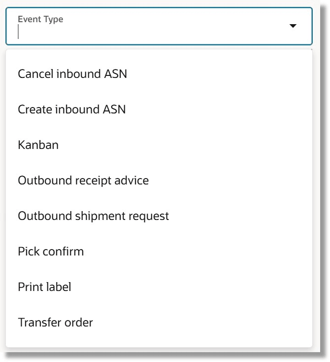 使用可能なビジネス・イベント・タイプ