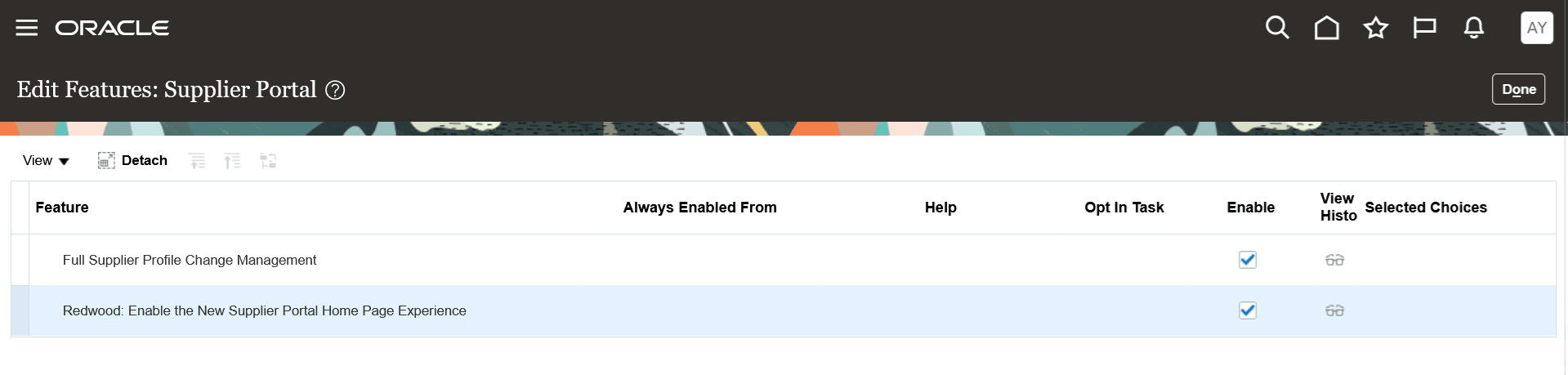 Redwoodでのサプライヤ・ポータルのホーム・ページ