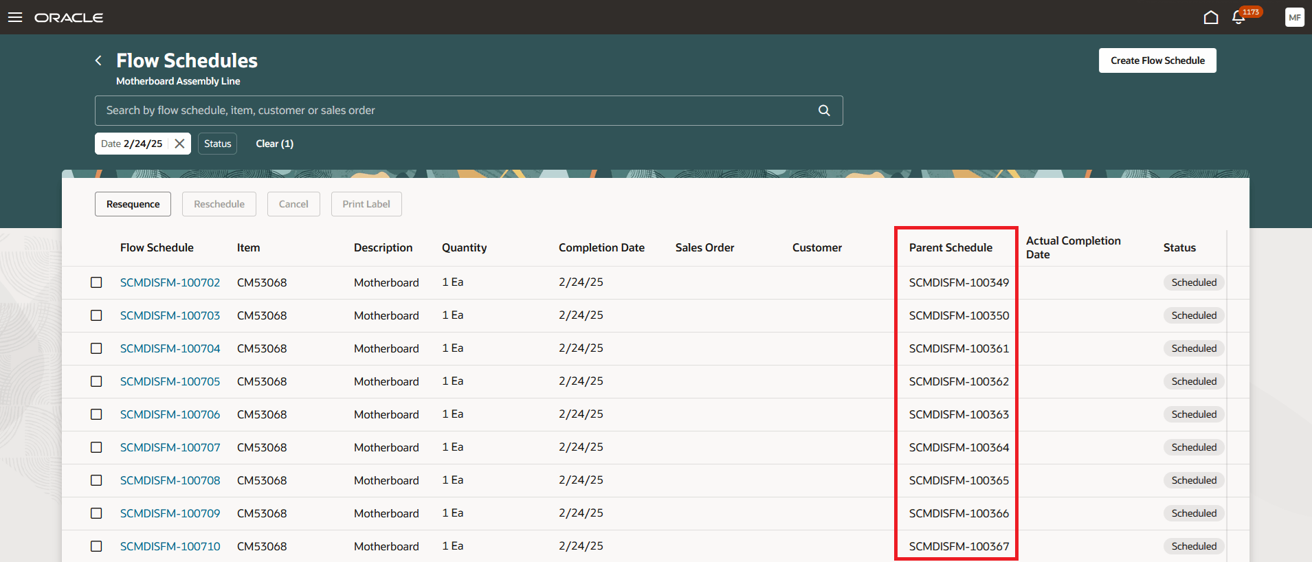 子フロー・スケジュールの親スケジュールのレビュー