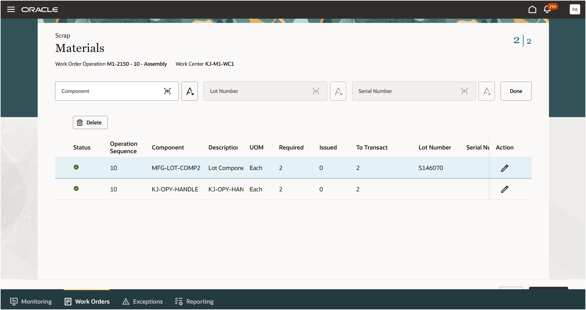 廃棄処分処理: 出庫する組立プル資材品目の取得