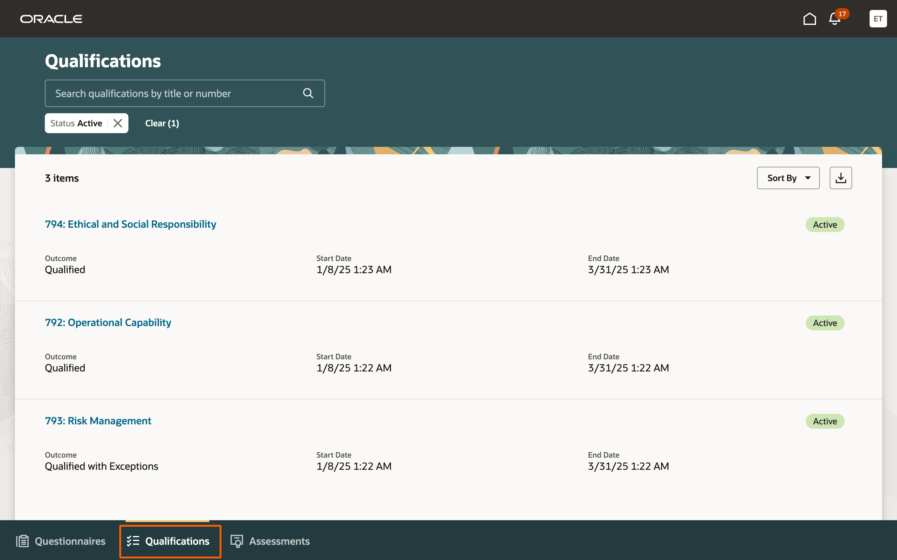 アクティブな資格の表示。