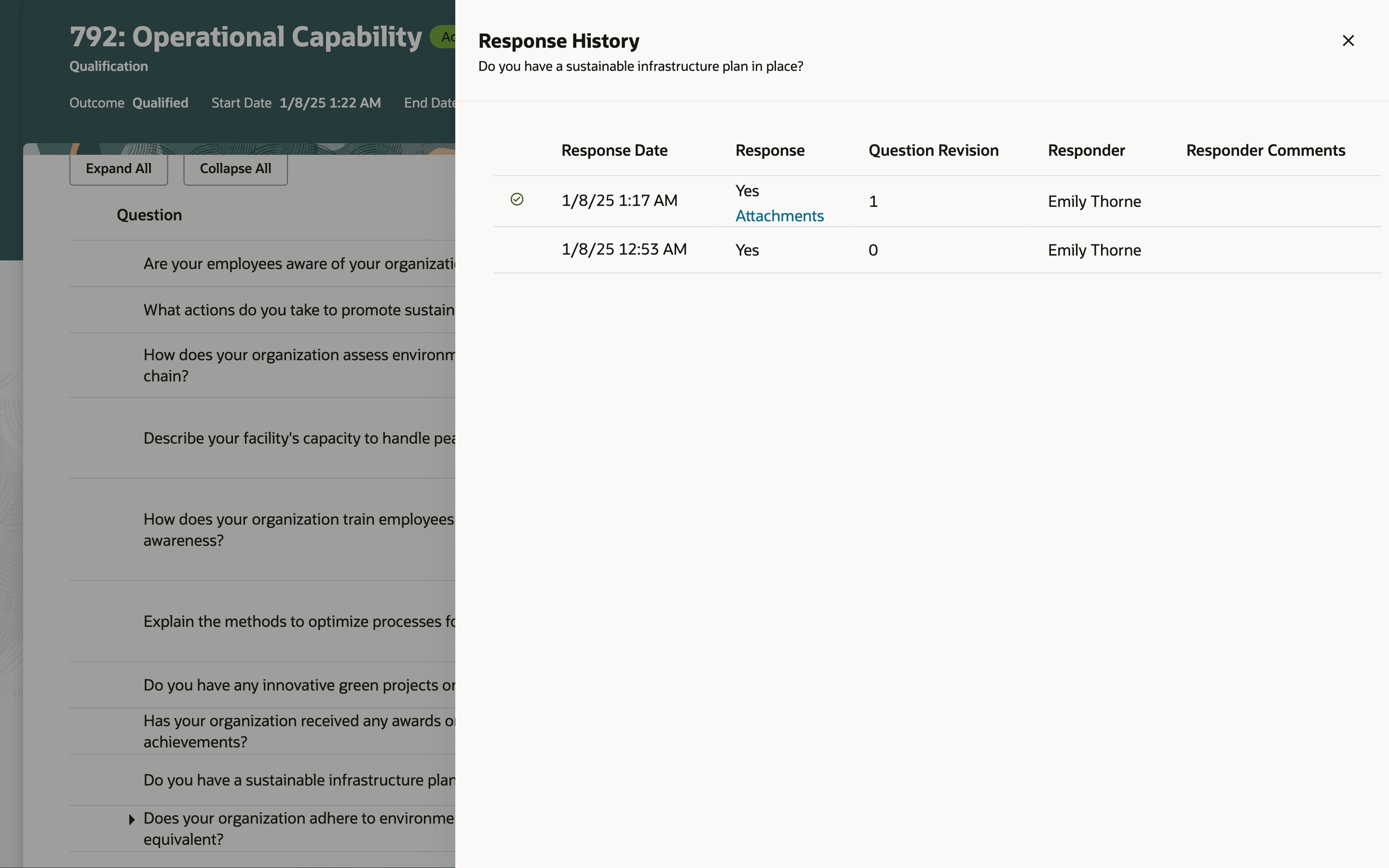 質問応答履歴の表示。
