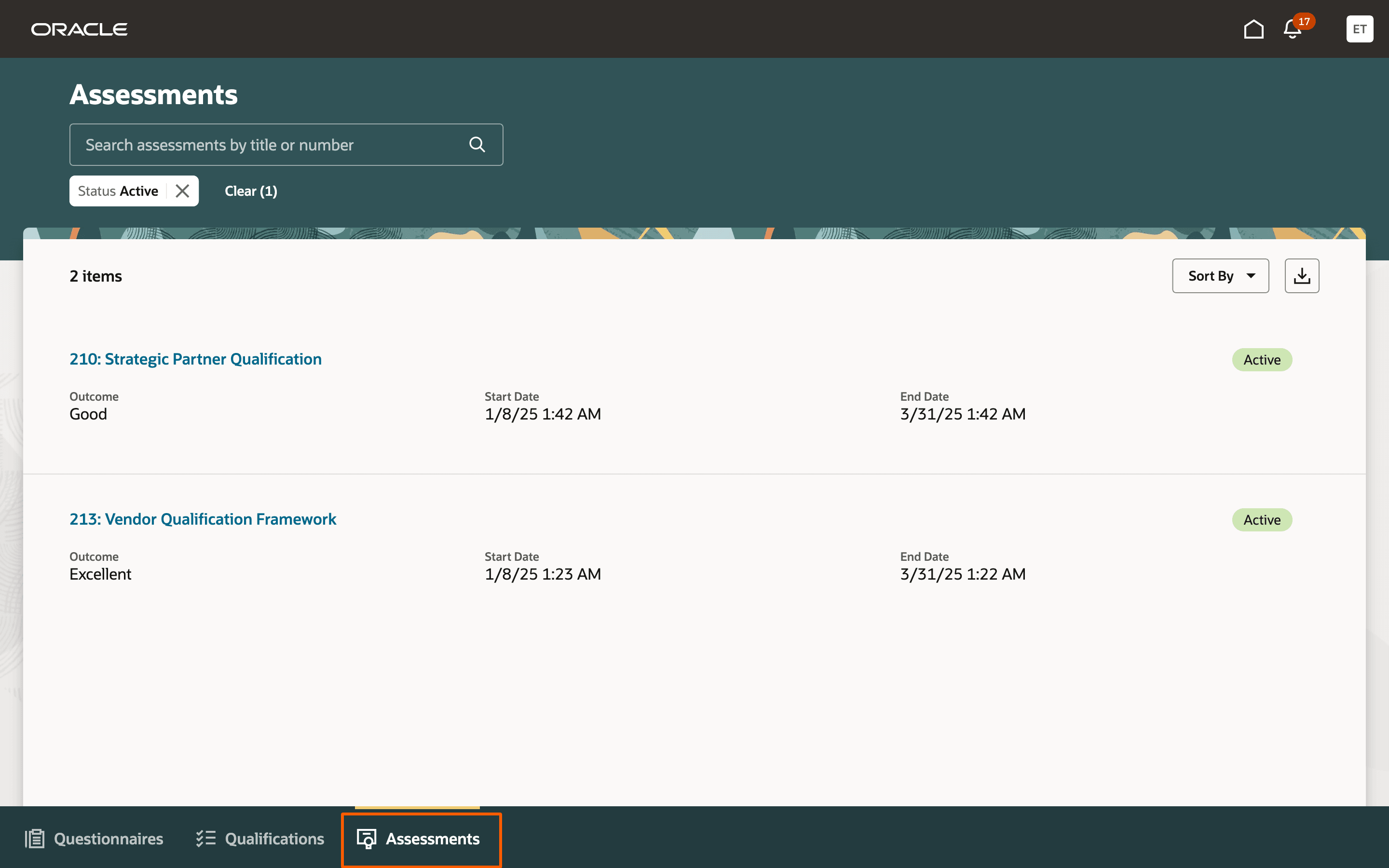 アクティブな査定の表示