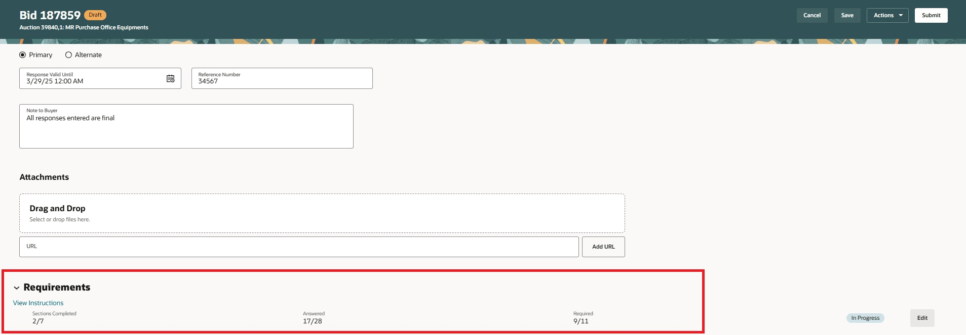 要件応答が処理中の要件要約