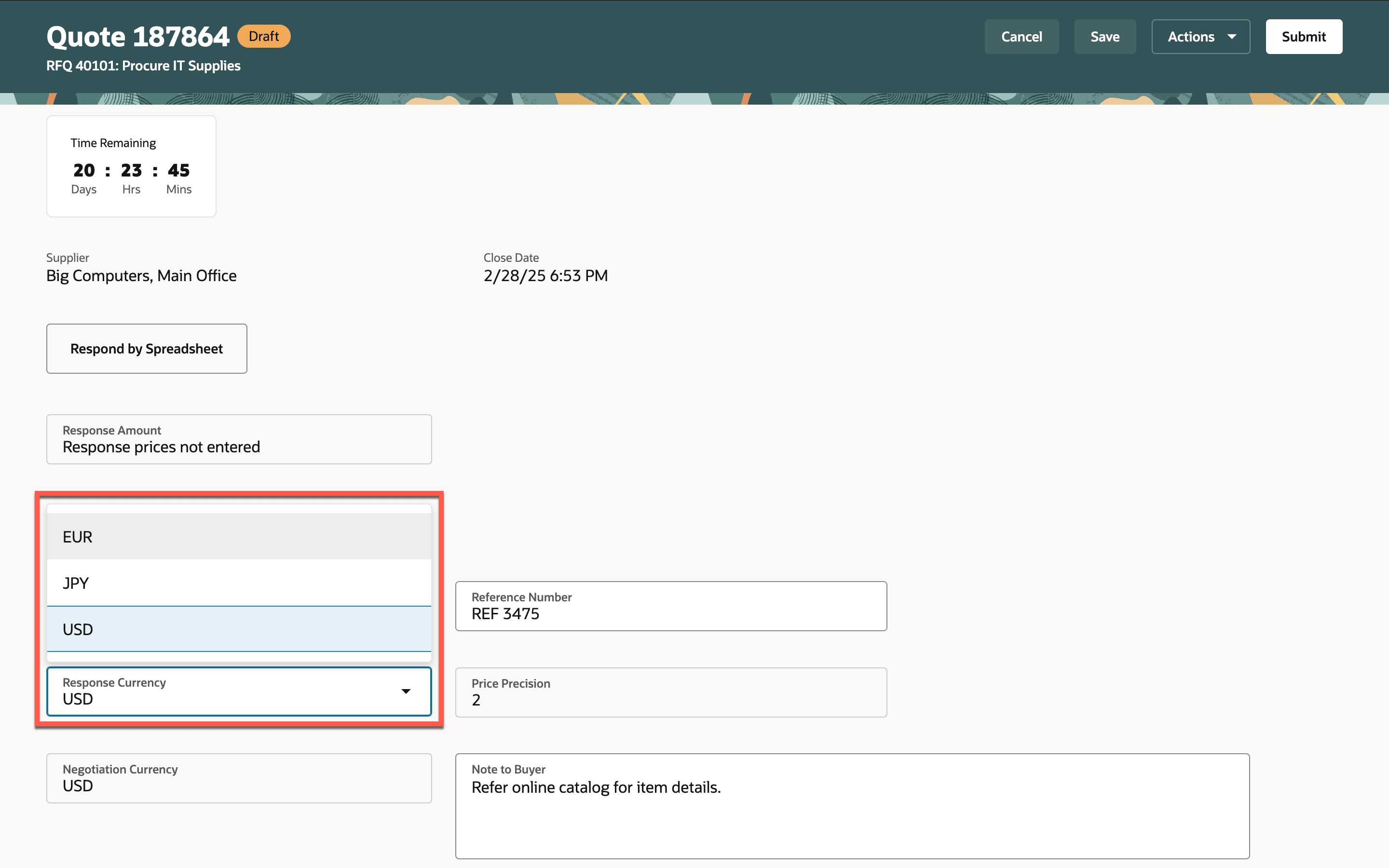 代替通貨での応答