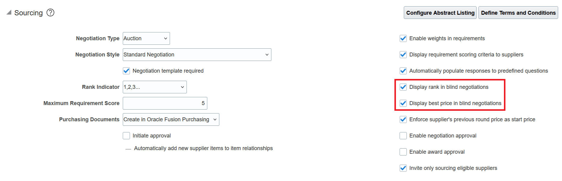 調達ビジネス機能の構成でのランクおよび最良価格の有効化
