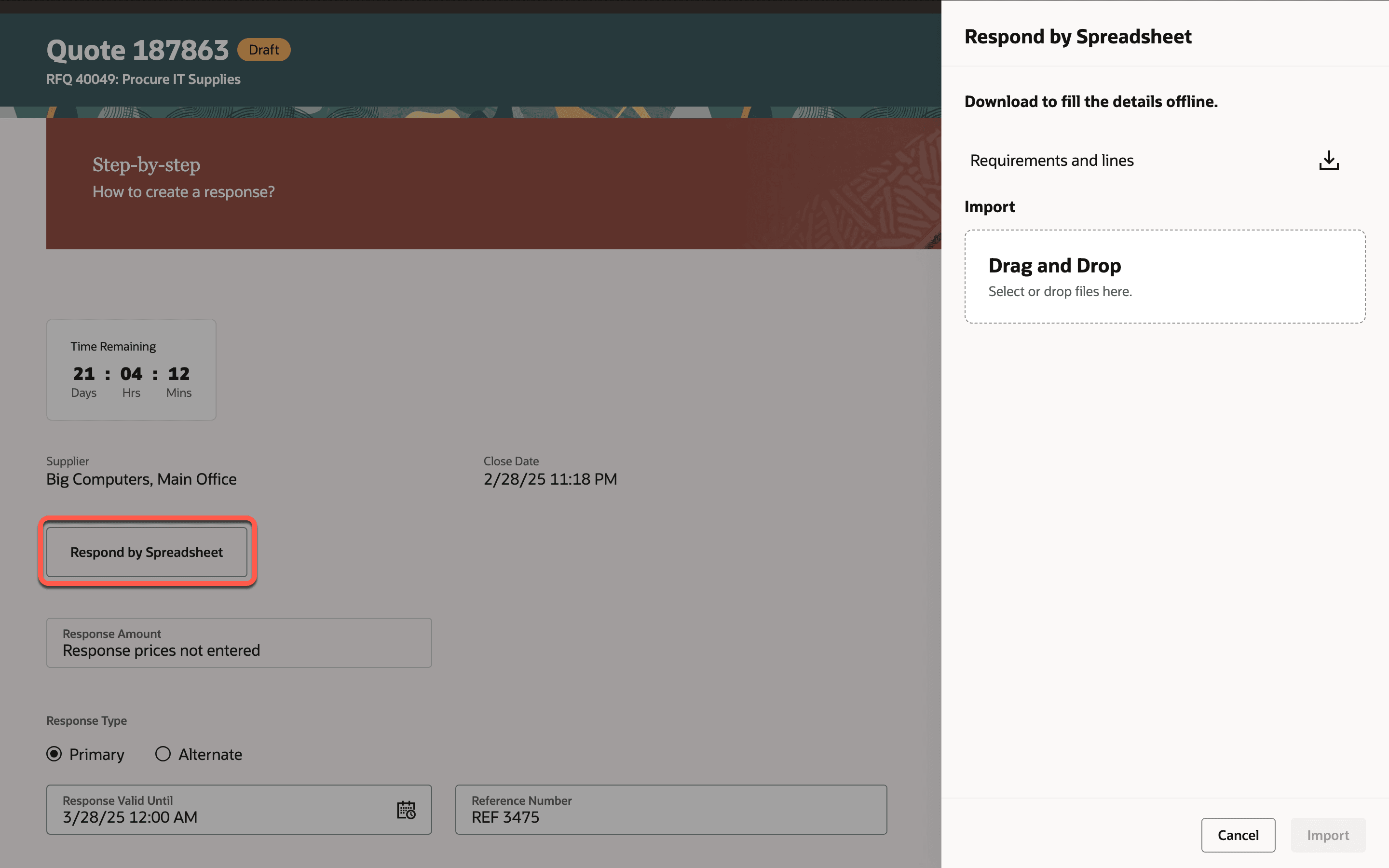 応答値を入力するためのスプレッドシートのインポート