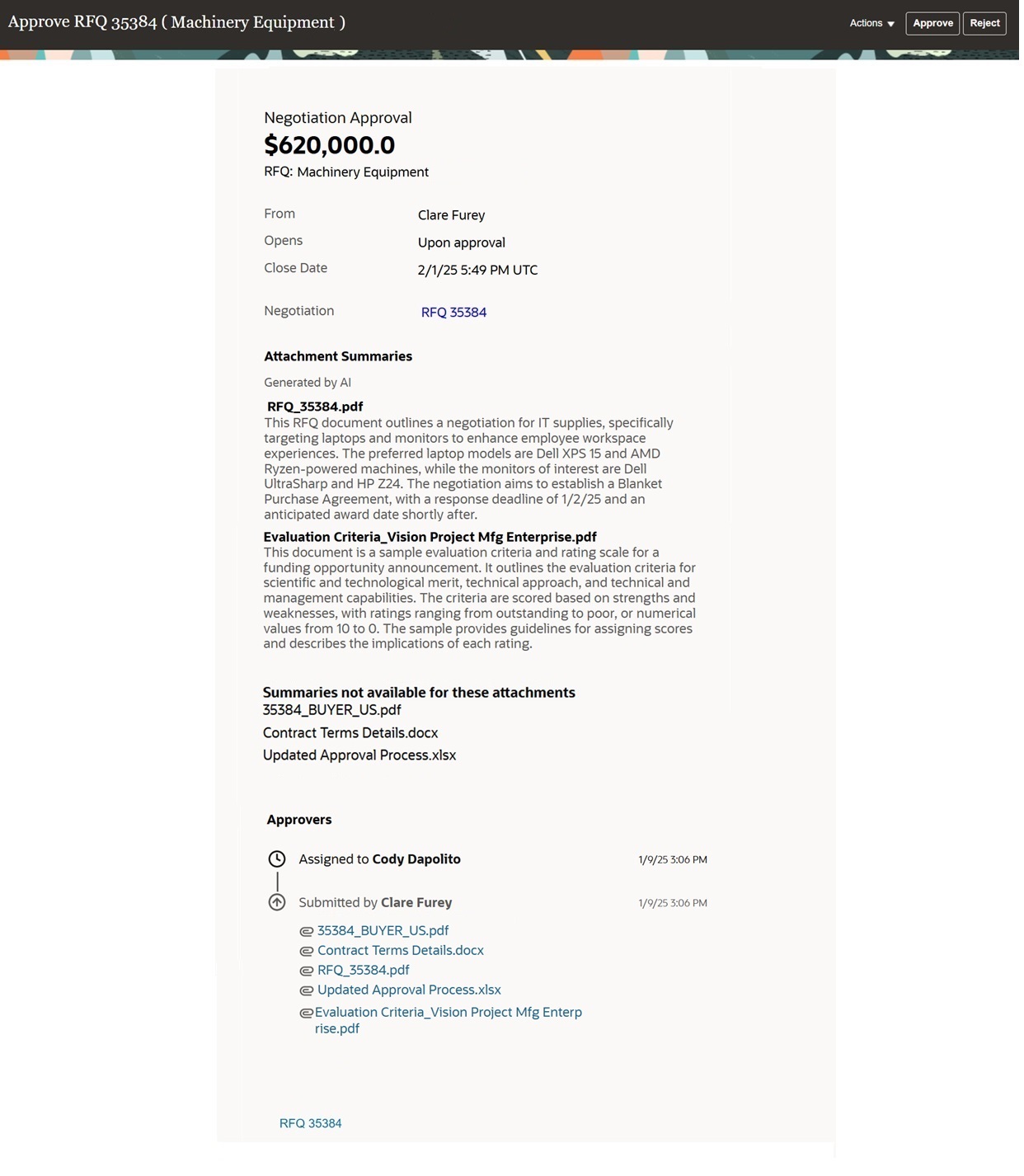 生成AIの添付要約を含むネゴシエーション承認通知