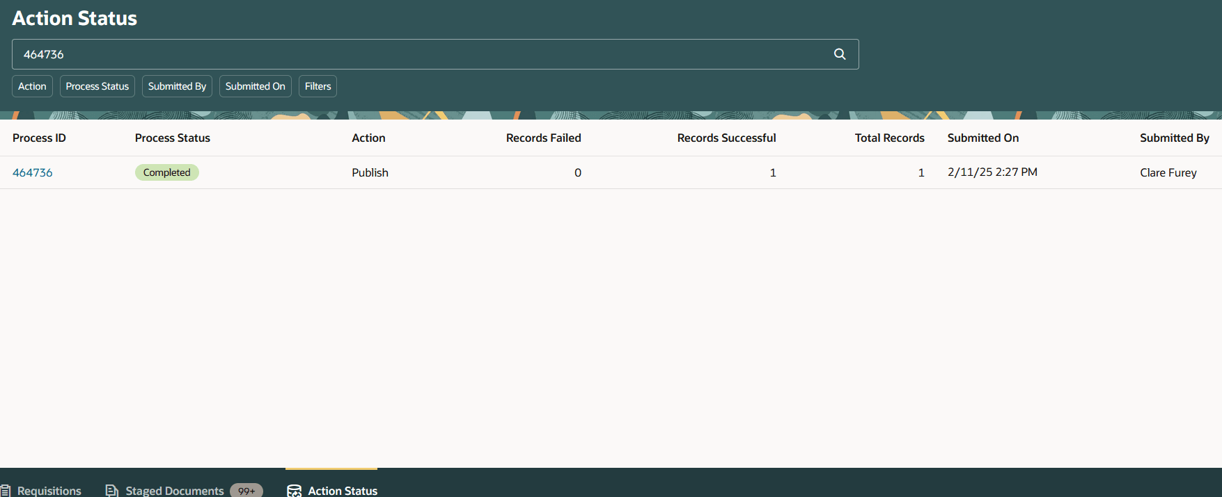 「処理ステータス」ページでのスケジュール済ジョブIDの検索