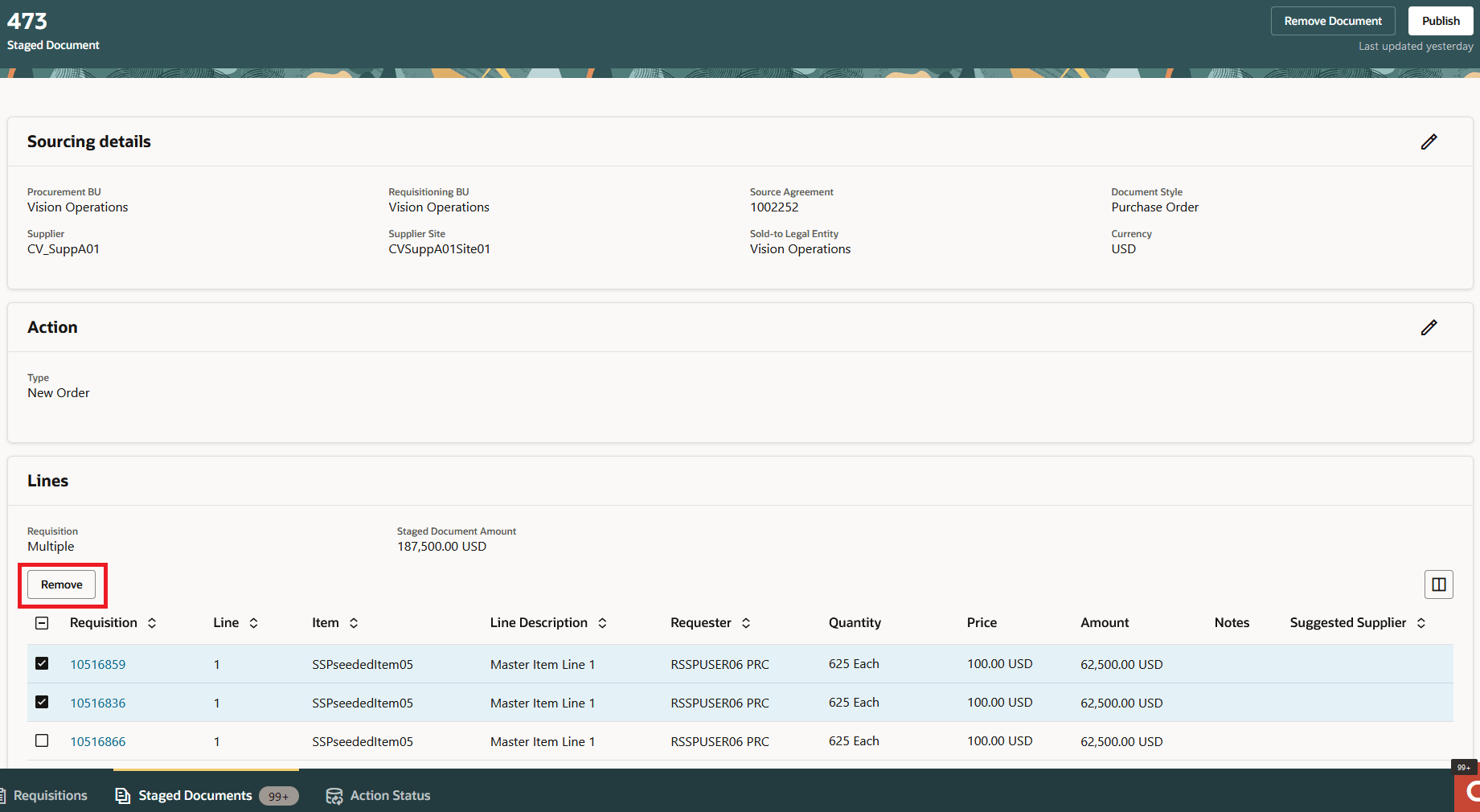 ステージング済文書からの明細の削除