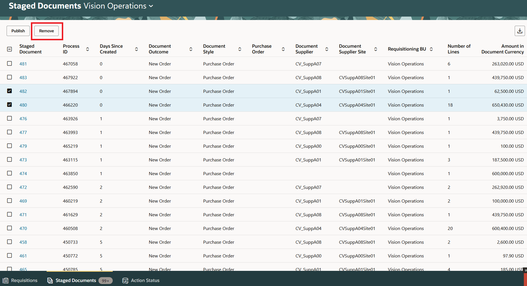 ステージング済文書の削除